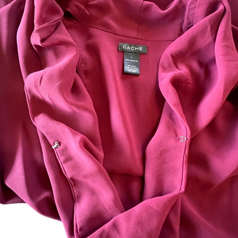 Cache Burgundy Drape Neck Polyester Top - Picture 4 of 5